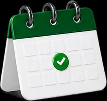 Calendário de mesa com um dia marcado por um selo verde de confirmação